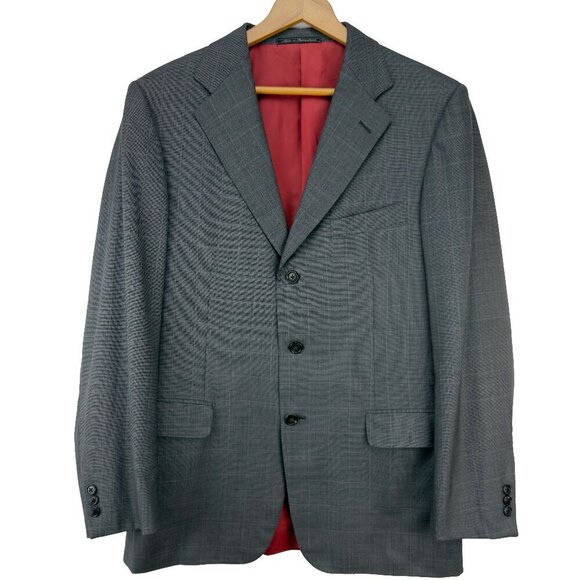 ERMENEGILDO ZEGNA Trofeo Wool 3 Button Front Checked Grey Blazer Jacket Size 50R - Picture 1 of 13